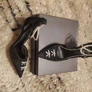 Gianni Bini Black Heels with Silver and Rhinestone Details